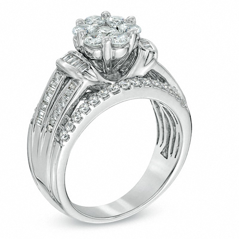 Previously Owned - 1.25 CT. T.W. Diamond Cluster Collar Engagement Ring in 10K White Gold