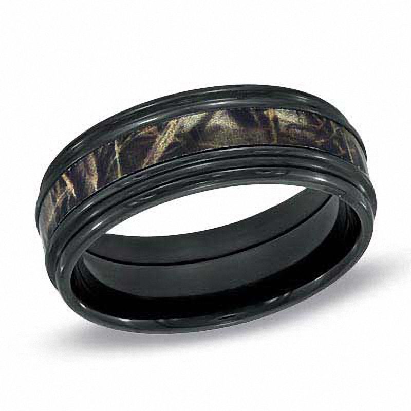 Previously Owned - Men's 8.0mm Realtree Max-4® Camouflage Inlay Comfort Fit Wedding Band in Black Zirconium