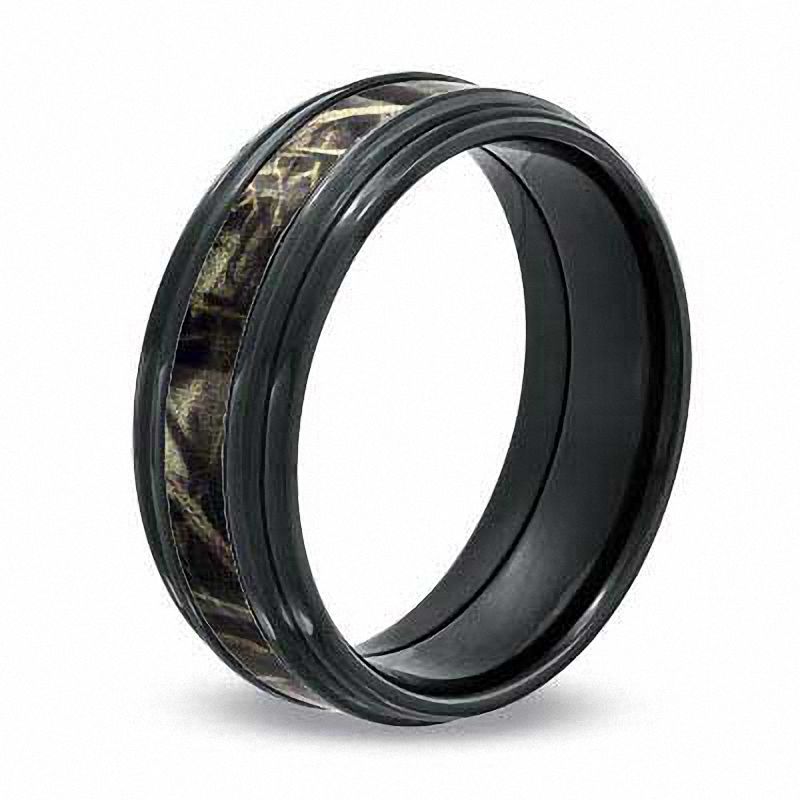 Main Image 2 of Previously Owned - 8.0mm Realtree Max-4® Camouflage Inlay Comfort Fit Wedding Band in Black Zirconium