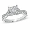 Thumbnail Image 1 of Previously Owned - 0.75 CT. T.W. Diamond Cluster Criss-Cross Shank Engagement Ring in 14K White Gold