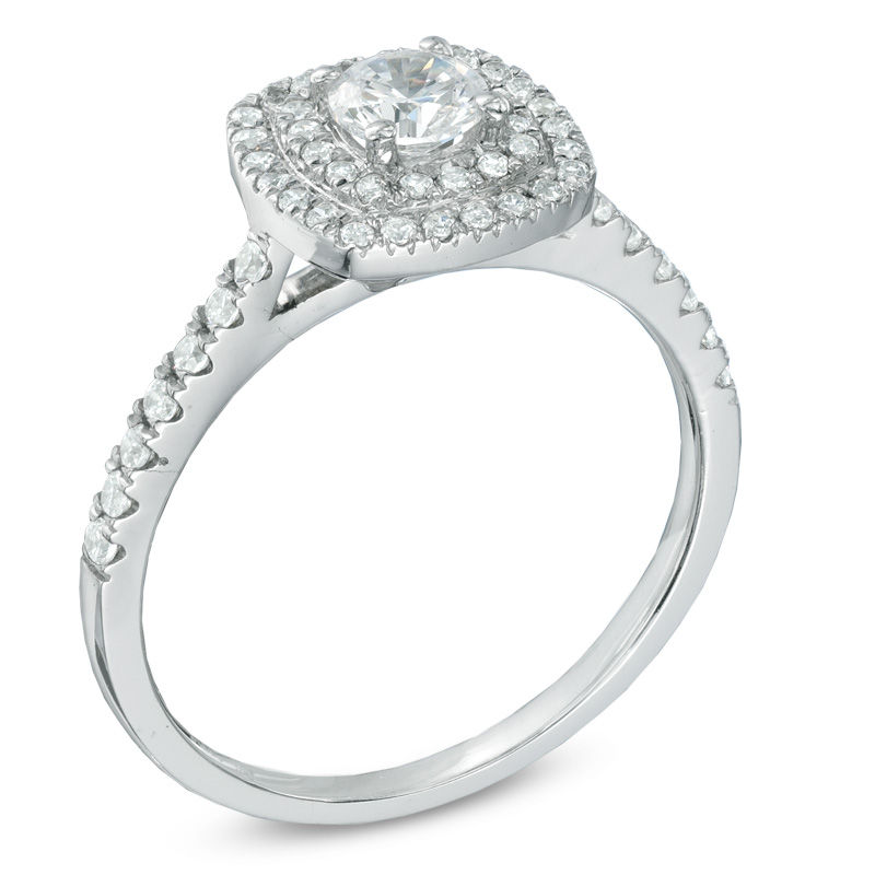 Previously Owned - 0.71 CT. T.W.  Diamond Frame Engagement Ring in 14K White Gold (I/I1)