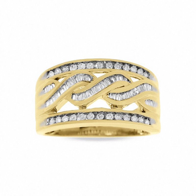 Main Image 1 of Previously Owned - 0.50 CT. T.W. Round and Baguette Diamond Swirl Band in 10K Gold