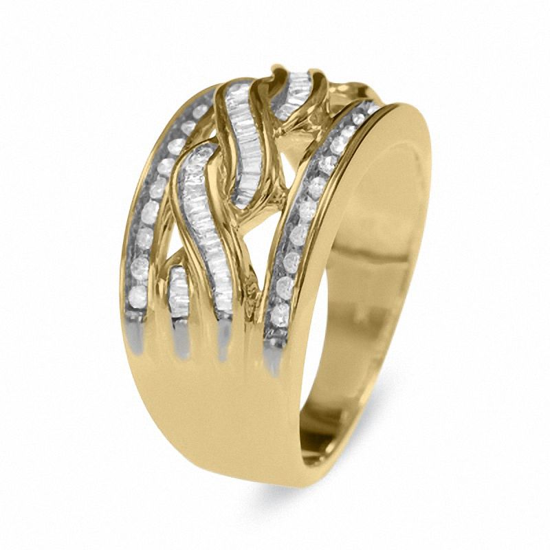 Main Image 2 of Previously Owned - 0.50 CT. T.W. Round and Baguette Diamond Swirl Band in 10K Gold