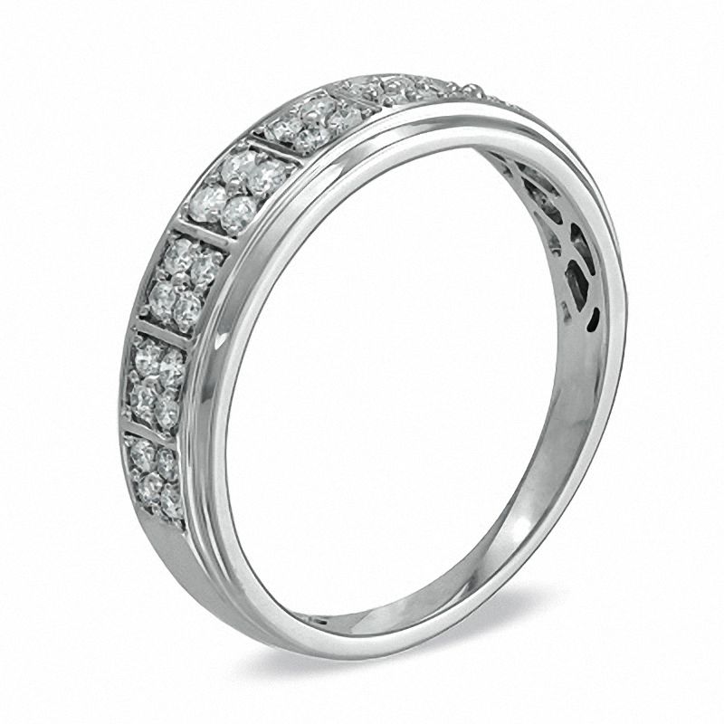 Main Image 2 of Previously Owned - 0.25 CT. T.W. Diamond Checkerboard Wedding Band in 10K White Gold