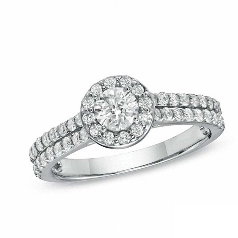 Main Image 1 of Previously Owned - 0.88 CT. T.W.  Diamond Framed Engagement Ring in 14K White Gold (I/I1)