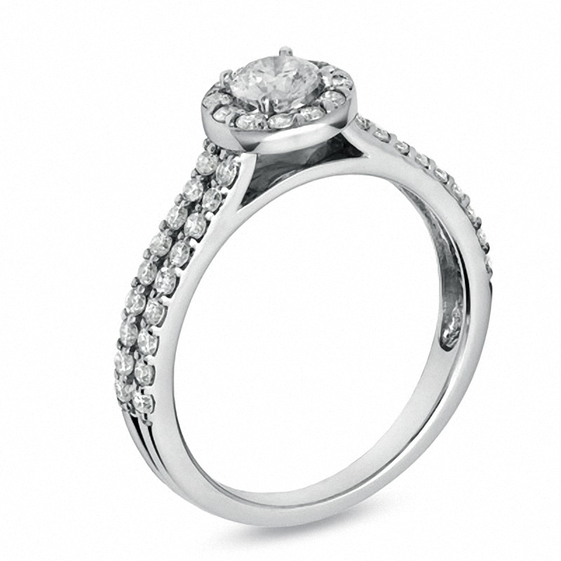 Main Image 2 of Previously Owned - 0.88 CT. T.W.  Diamond Framed Engagement Ring in 14K White Gold (I/I1)