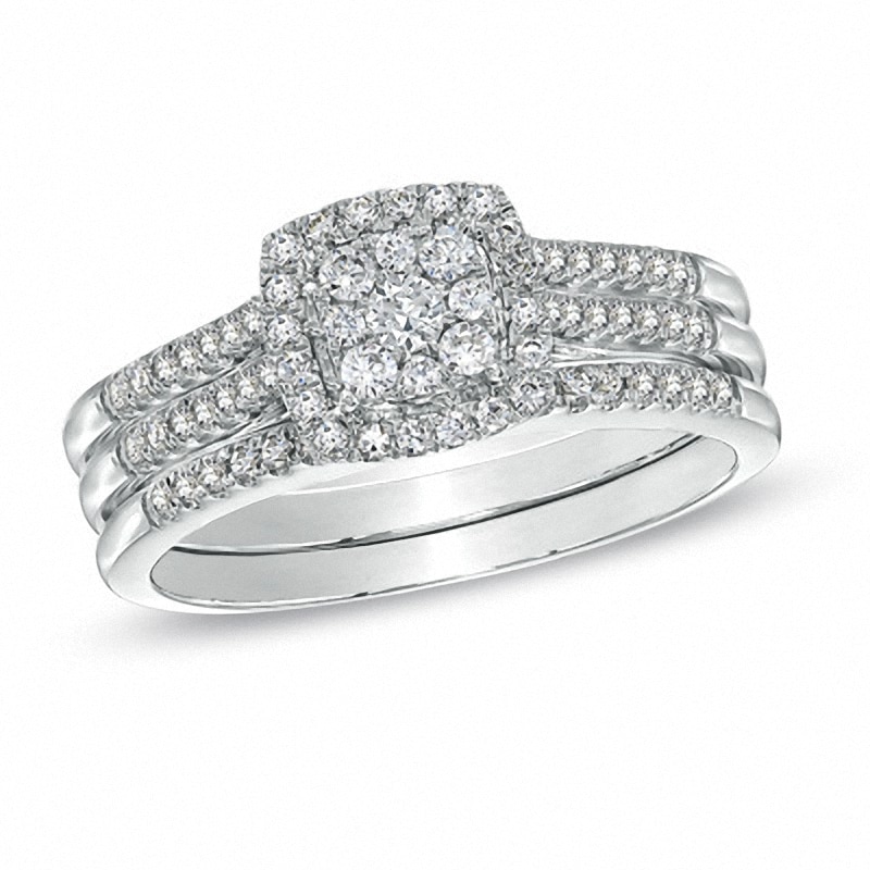 Previously Owned - 0.50 CT. T.W. Composite Diamond Frame Three Piece Bridal Set 10K White Gold