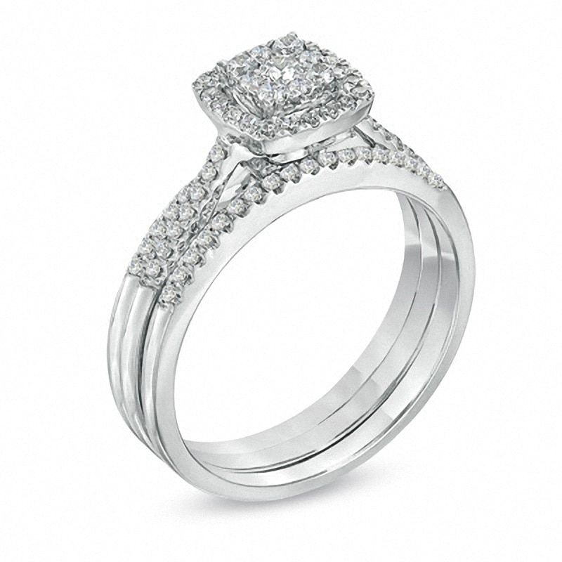 Previously Owned - 0.50 CT. T.W. Composite Diamond Frame Three Piece Bridal Set 10K White Gold