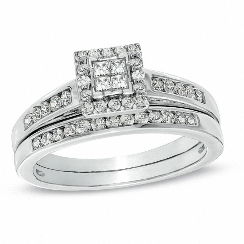 Previously Owned - 0.50 CT. T.W. Quad Princess-Cut Diamond Bridal Set in 10K White Gold
