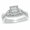 Thumbnail Image 0 of Previously Owned - 0.33 CT. T.W. Quad Diamond Twist Shank Bridal Set in 10K White Gold