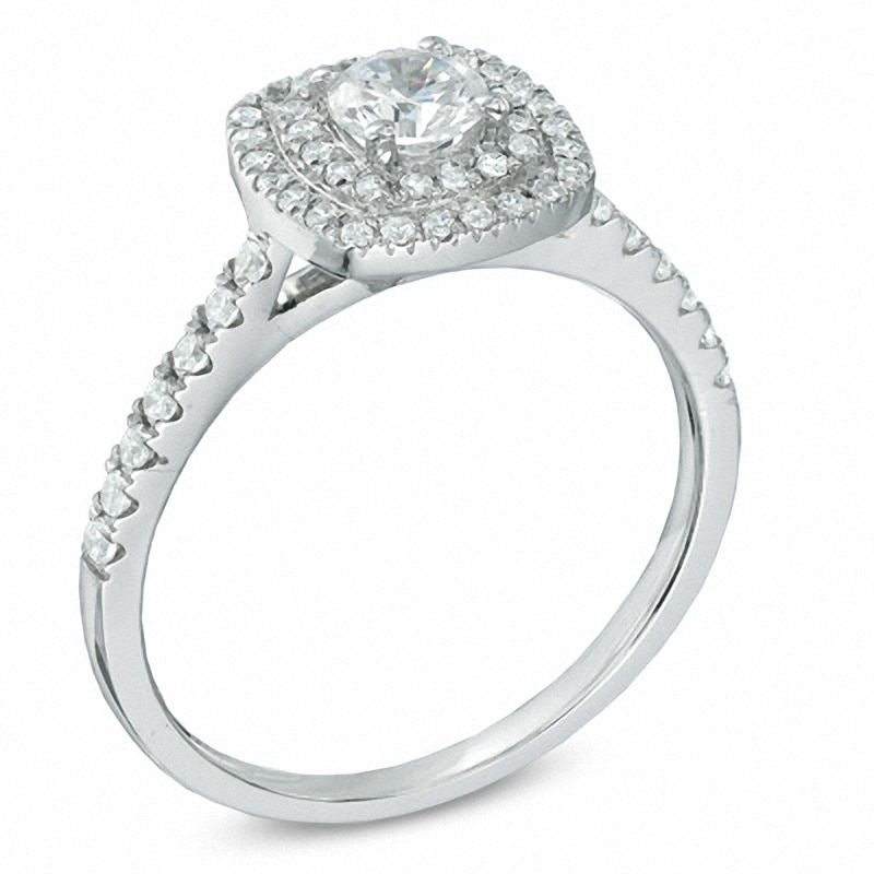 Main Image 2 of Previously Owned - 0.71 CT. T.W. Diamond Frame Engagement Ring in 14K White Gold (I/I1)