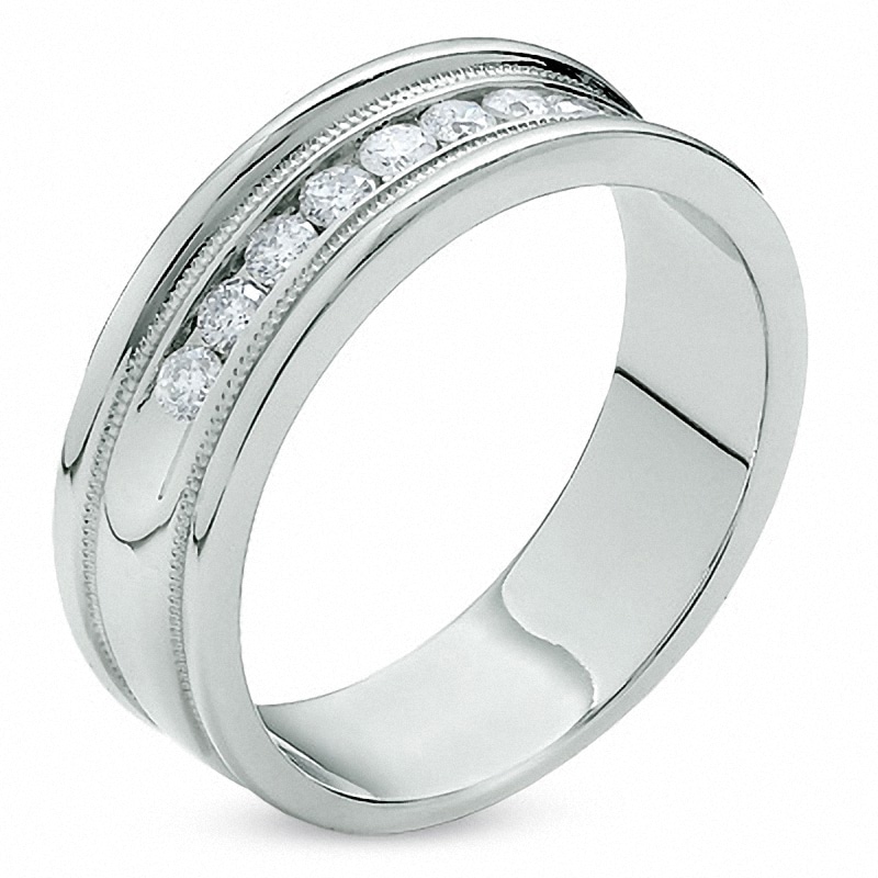 Previously Owned - Men's 0.50 CT. T.W. Diamond Channel Milgrain Band in 14K White Gold
