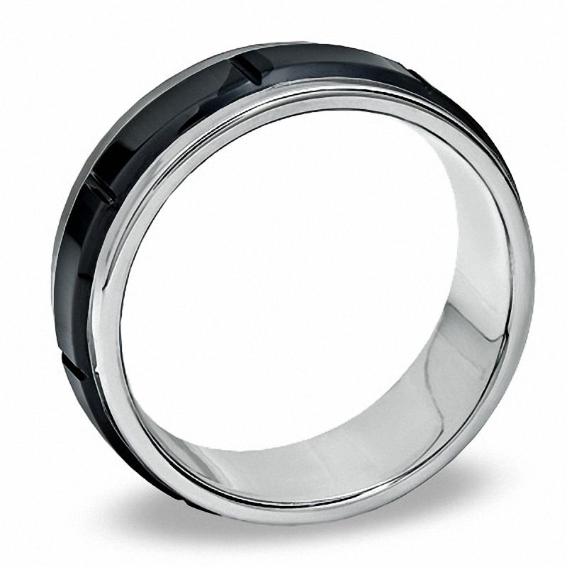 Previously Owned - Triton 8.0mm Comfort Fit Panel Wedding Band in Tungsten Carbide and Ceramic