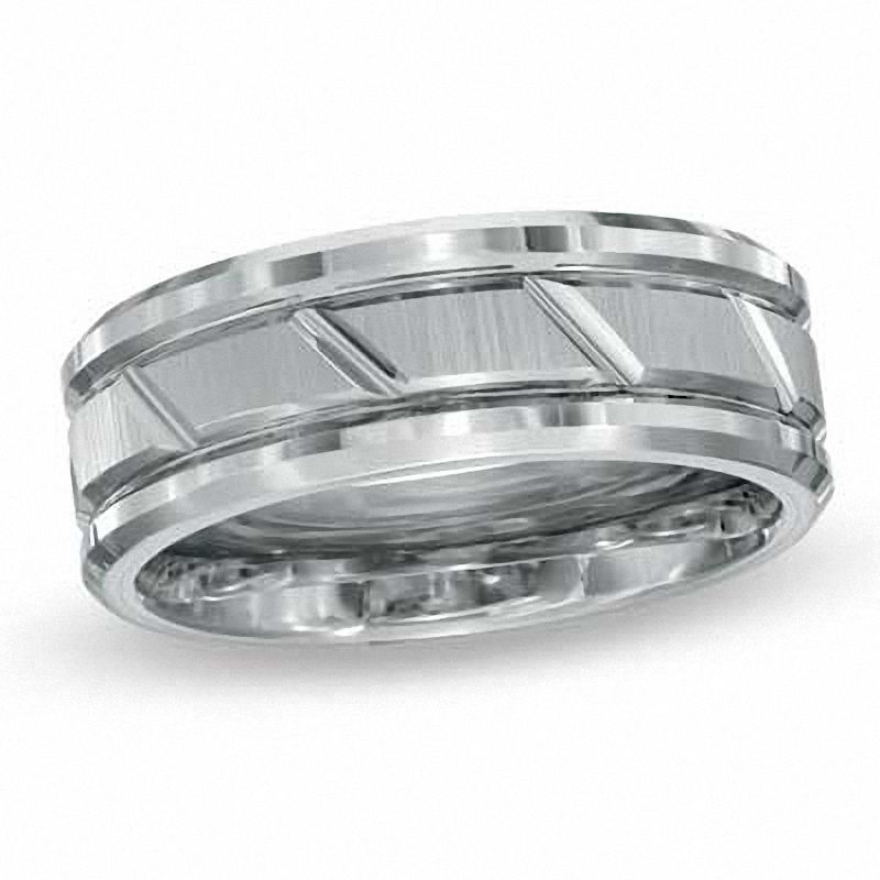 Previously Owned - Triton Men's 8.0mm Comfort Fit Slant Wedding Band in White Tungsten