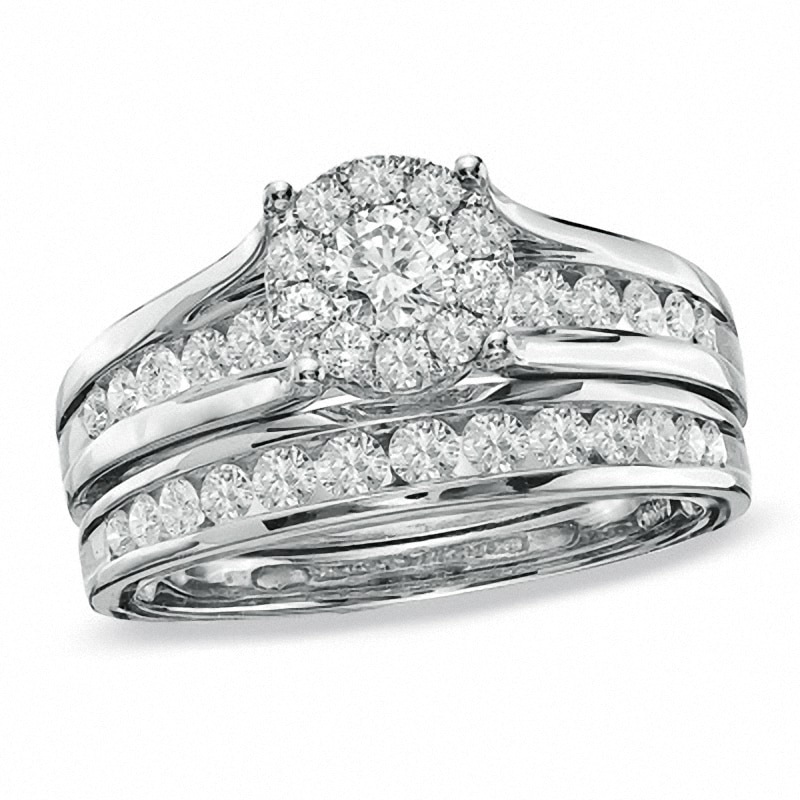Previously Owned 1.00 CT. T.W. Diamond Composite Bridal Set in 14K White Gold
