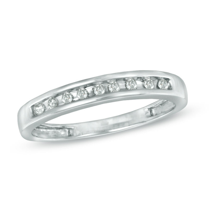 Main Image 1 of Previously Owned - 0.10 CT. T.W. Diamond Anniversary Band in Sterling Silver