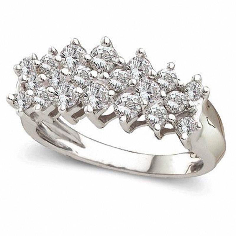Previously Owned - 1.00 CT. T.W. Diamond Cluster Double Row Anniversary Ring in 10K White Gold