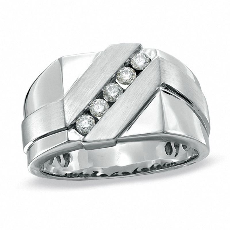 Previously Owned - Men's 0.33 CT. T.W. Diamond Diagonal Square Top Ring in 10K White Gold