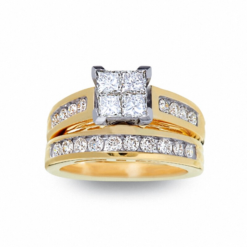 Previously Owned - 1.50 CT. T.W. Quad Square-Cut Diamond Bridal Set in 14K Gold|Peoples Jewellers