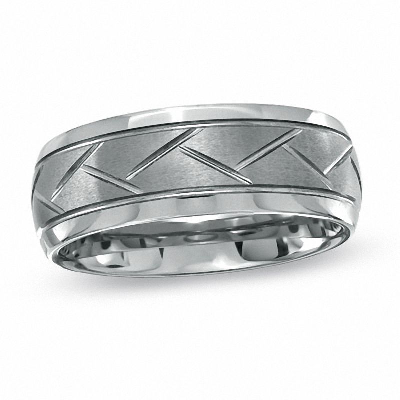 Main Image 1 of Previously Owned - Triton Men's 8.0mm Comfort Fit Crisscross Wedding Band in Tungsten Carbide