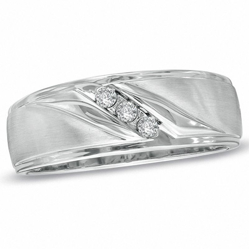 Main Image 1 of Previously Owned - 0.10 CT. T.W. Diamond Three Stone Slant Band in 10K White Gold