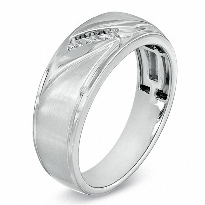 Main Image 2 of Previously Owned - 0.10 CT. T.W. Diamond Three Stone Slant Band in 10K White Gold