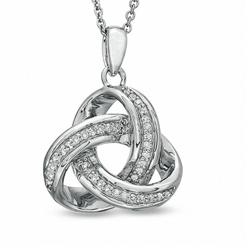 Main Image 1 of Previously Owned - 0.09 CT. T.W. Diamond Celtic Knot Pendant in Sterling Silver