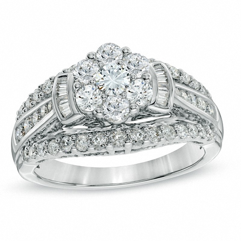 Previously Owned - 1.25 CT. T.W. Diamond Cluster Collar Engagement Ring in 10K White Gold