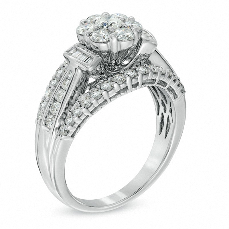 Previously Owned - 1.25 CT. T.W. Diamond Cluster Collar Engagement Ring in 10K White Gold