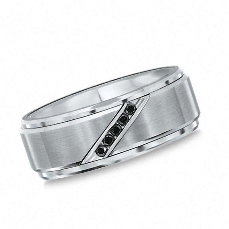 Main Image 1 of Previously Owned - Triton 9.0mm 0.10 CT. T.W. Black Diamond Comfort Fit Wedding Band in White Tungsten