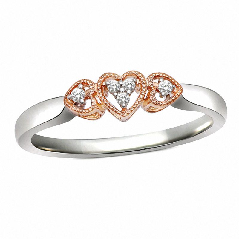 Main Image 1 of Previously Owned - Cherished Promise Collection™ 0.04 CT. T.W. Diamond Triple Heart Promise Ring in Sterling Silver