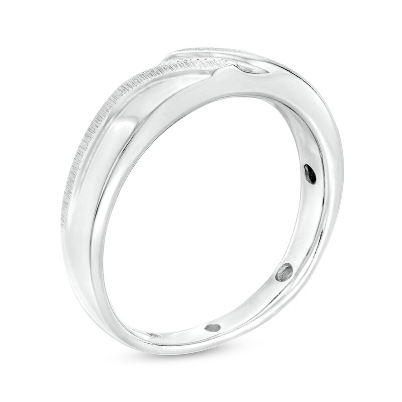 Previously Owned - Men's Diamond Accent Slant Luxury Fit Wedding Band in 10K White Gold