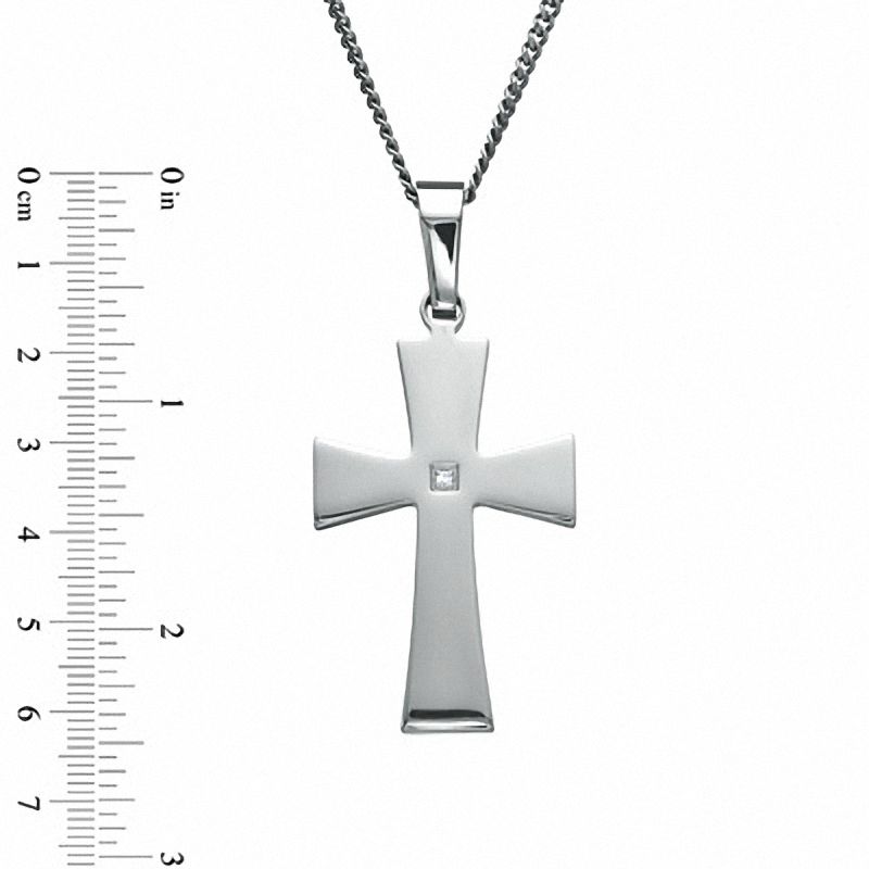 Main Image 2 of Previously Owned - Diamond Accent Cross Pendant in Stainless Steel - 24"