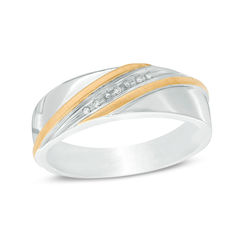 Previously Owned - Men's Diamond Accent Slant Ring in Sterling Silver and 14K Gold Plate|Peoples Jewellers