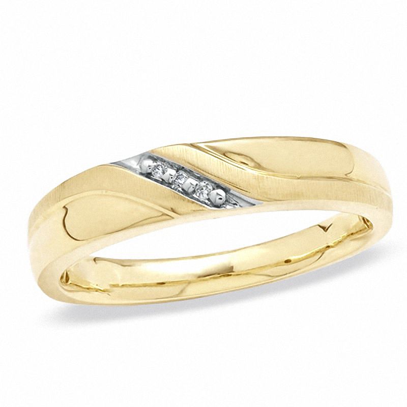 Previously Owned - Men's Diamond Accent Slant Luxury Fit Wedding Band in 10K Gold