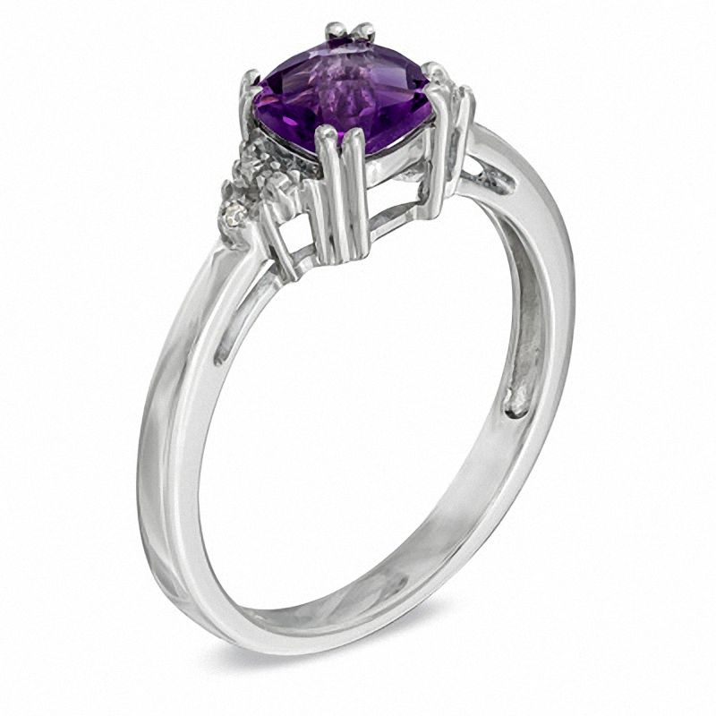 Previously Owned - 6.0mm Cushion-Cut Amethyst and Diamond Accent Pendant and Ring Set in Sterling Silver