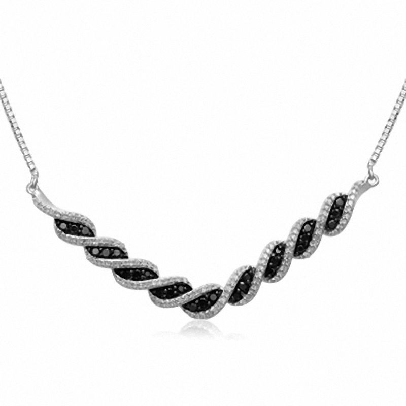 Previously Owned - 0.50 CT. T.W. Enhanced Black and White Diamond Twist Necklace in Sterling Silver - 16"