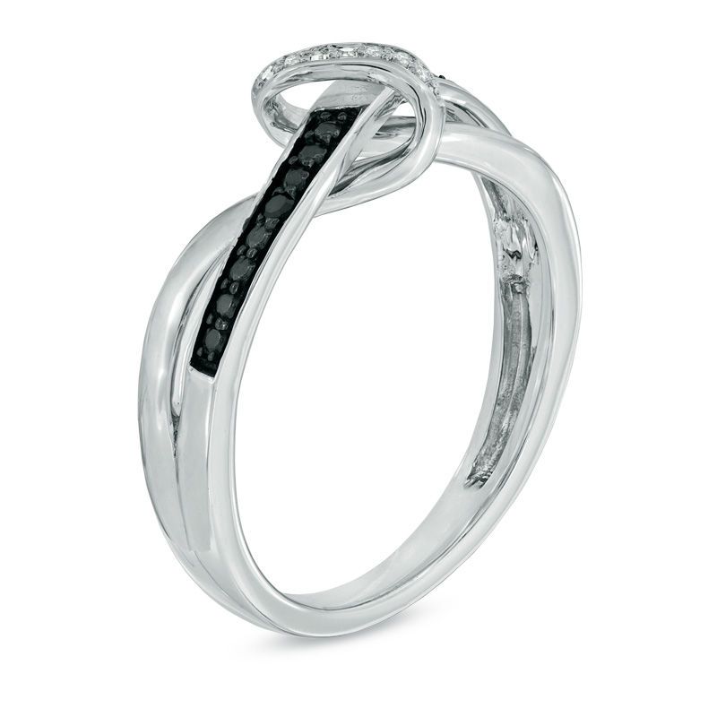 Previously Owned - 0.04 CT. T.W. Enhanced Black and White Diamond Abstract Infinity Knot Ring in Sterling Silver
