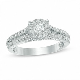 Previously Owned - 0.75 CT. T.W. Diamond Frame Split Shank Engagement Ring in 14K White Gold