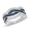 Thumbnail Image 0 of Previously Owned - 0.31 CT. T.W. Enhanced Blue and White Diamond Ribbon Ring in 10K White Gold