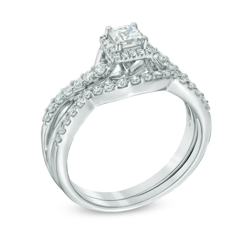 Main Image 2 of Previously Owned - 0.70 CT. T.W. Princess-Cut Diamond Frame Twist Shank Bridal Set in 10K White Gold