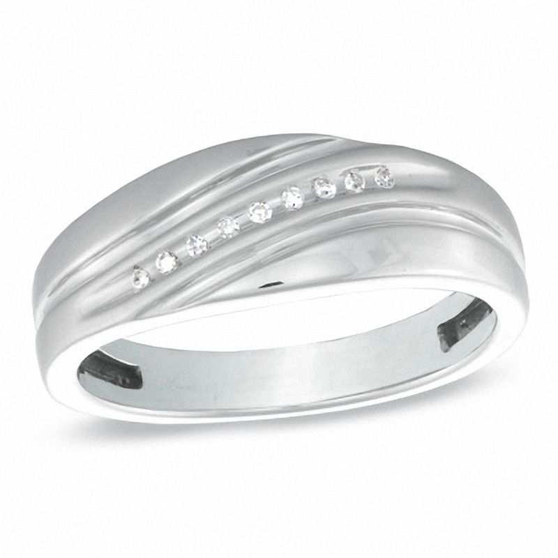 Main Image 1 of Previously Owned - Men's Diamond Accent Slant Wedding Band in 10K White Gold