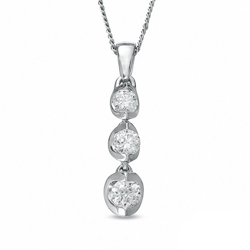 Previously Owned - 0.25 CT. T.W. Diamond Three Stone Pendant in 14K White Gold (I/I2) - 17''