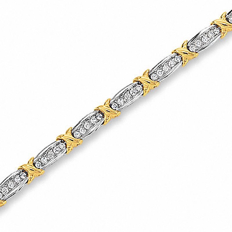 Previously Owned - 1.00 CT. T.W. Diamond Fashion "X" Bracelet in 10K Two-Tone Gold