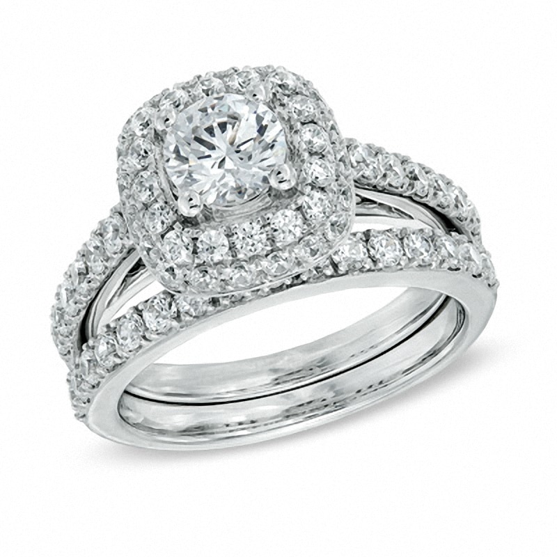 Previously Owned - 2.00 CT. T.W. Diamond Frame Bridal Set in 14K White Gold