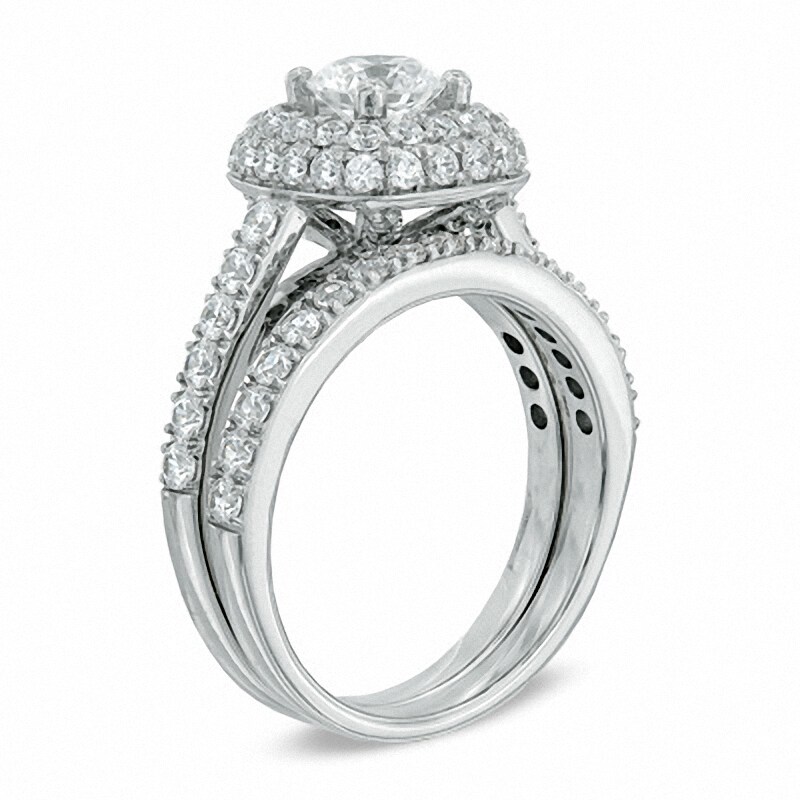 Main Image 2 of Previously Owned - 2.00 CT. T.W. Diamond Frame Bridal Set in 14K White Gold