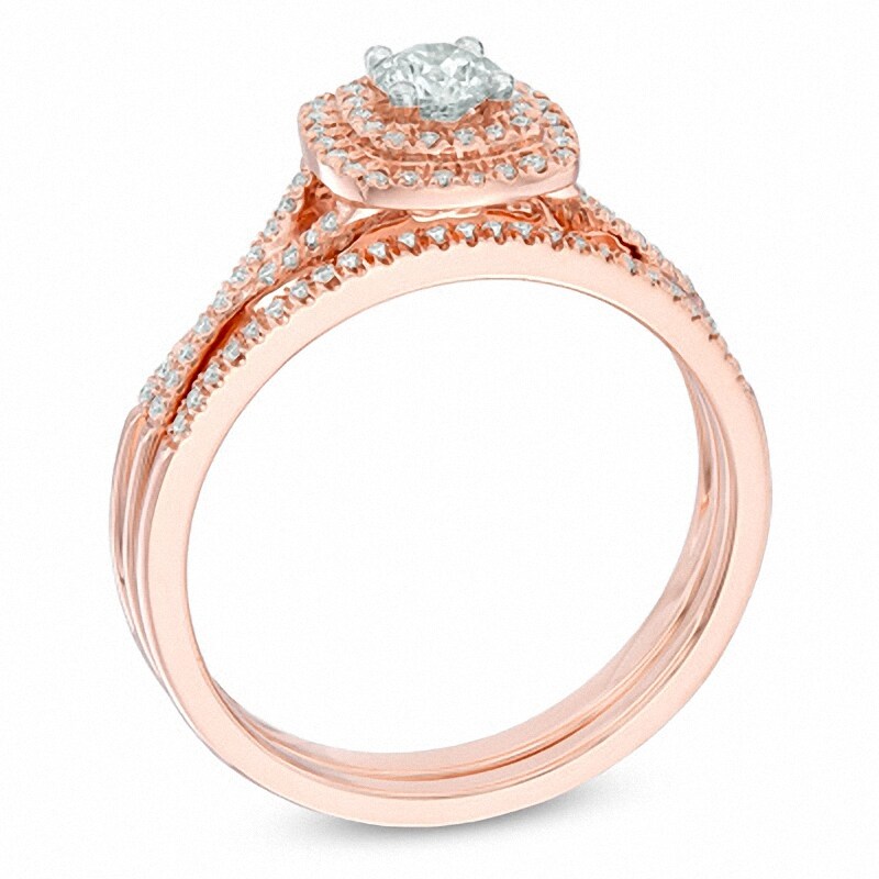 Previously Owned - 0.45 CT. T.W. Diamond Double Frame Bridal Set in 14K Rose Gold (I/I2)