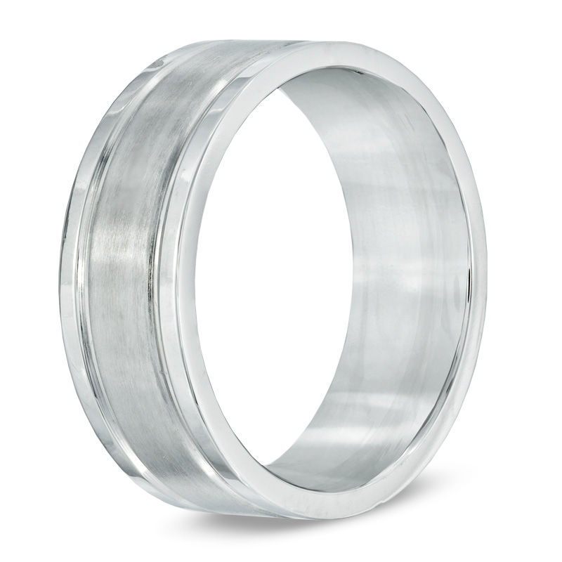 Previously Owned - Men's 8.0mm Groove Wedding Band in Stainless Steel