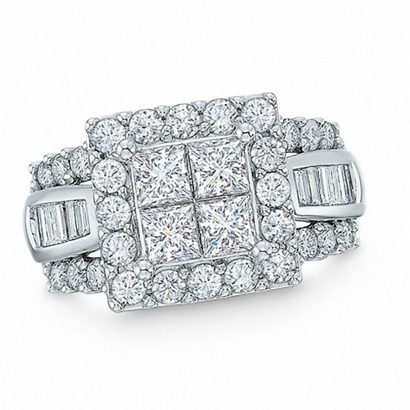 Previously Owned - 3.00 CT. T.W. Quad Princess-Cut Diamond Frame Ring in 14K White Gold