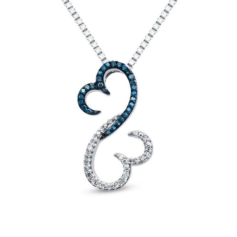 Previously Owned - Open Hearts by Jane Seymour™ 0.15 CT. T.W. Enhanced Blue and White Diamond Pendant in Sterling Silver